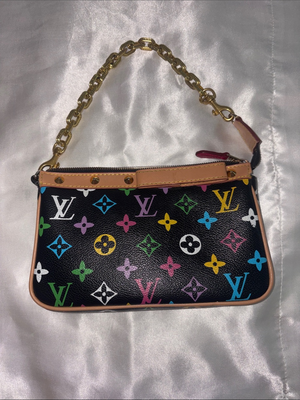 Louis Vuitton Black Multicolor Monogram Mini Pochette with Gold Chain